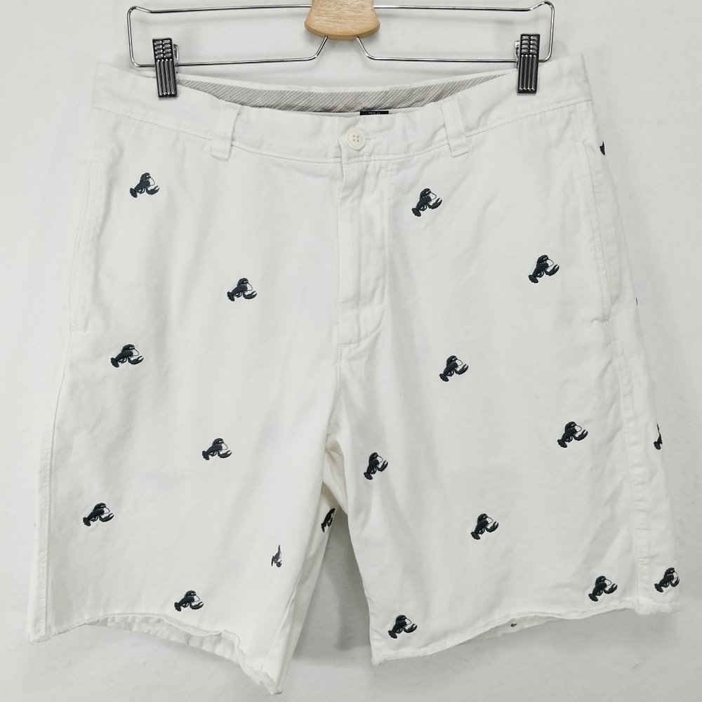 J. Crew White Flat Front Shorts with Navy Embroidered Seahorses